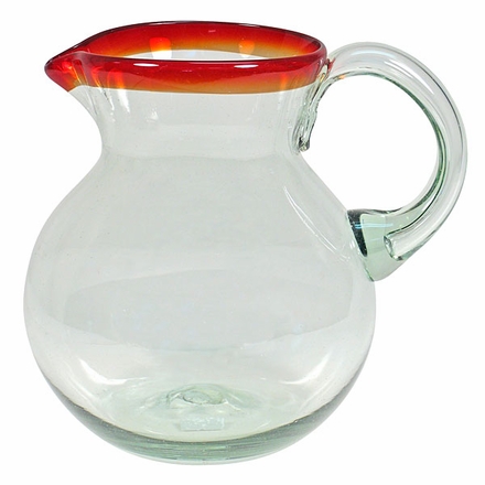 Red Rimmed Hand Blown Glass Pitcher
