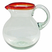 Red Rimmed Hand Blown Glass Pitcher