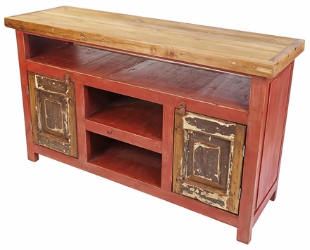 Red Rustic Painted Wood Entertainment Console