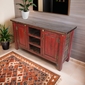 Red Rustic Painted Wood Entertainment Console or Credenza