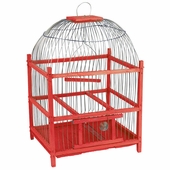 Red Wooden Bird Cage - Round Top