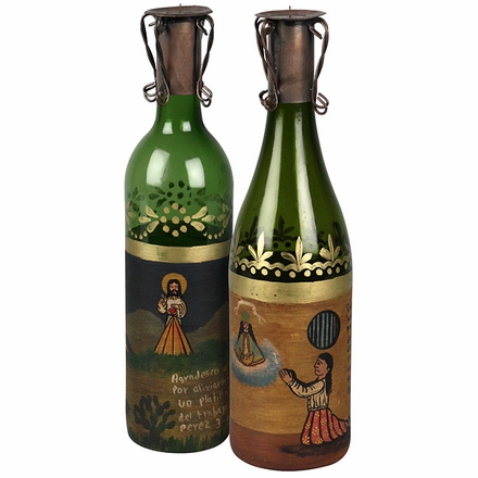 Retablo Wine Bottle - Candle Holder