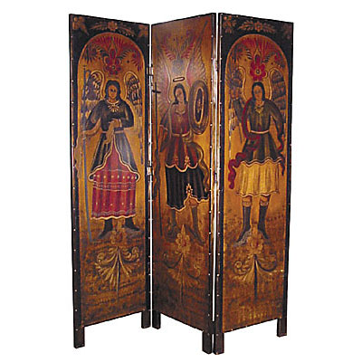 Room Divider Screen with Folk Art Religious Scene