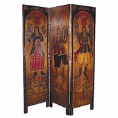 Room Divider Screen with Folk Art Religious Scene