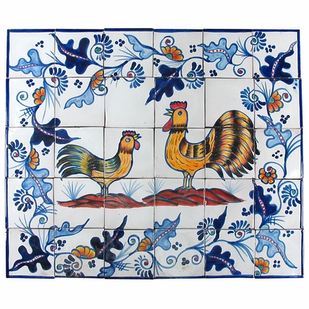 Rooster & Hen Talavera Tile Mural
