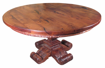 Round Mesquite Carved Dining Table
