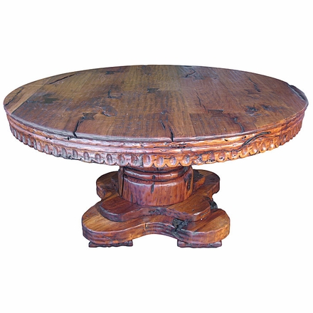 Round Mesquite Carved Dining Table with Thick Base