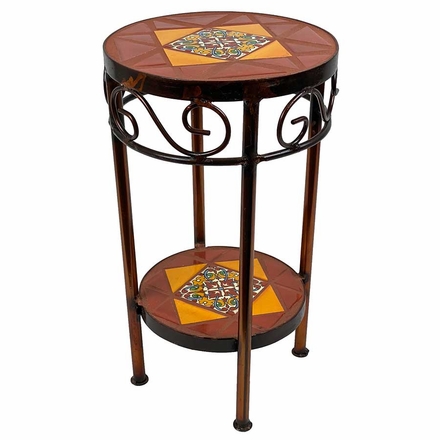 Round Mexican Iron Side Table with Talavera Tiles - 12