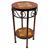 Round Mexican Iron Side Table with Talavera Tiles - 12" Dia. x 21" H