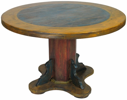Round Painted Wood Mexican Pedestal Table