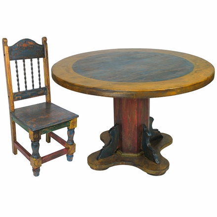Round Painted Wood Mexican Pedestal Table & Chairs Set