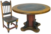 Round Painted Wood Mexican Pedestal Table & Chairs Set