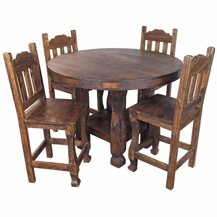 Round Rustic Wood Counter Height Bistro Table Set with 4 Stools