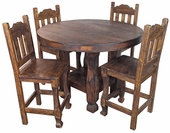 Round Rustic Wood Counter Height Bistro Table Set with 4 Stools