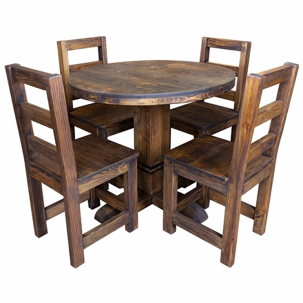 Round Rustic Wood DiningTable Set with 4 Chairs