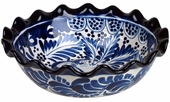 Round Scalloped Blue & White Talavera Serving Bowl