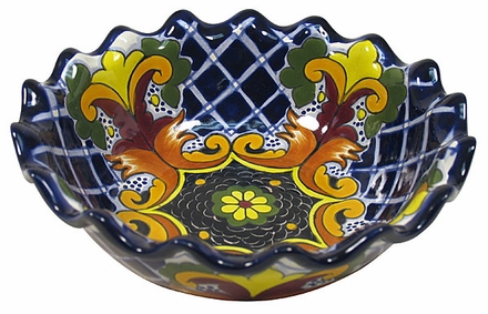 Round Scalloped Talavera Yellow Cross Bowl