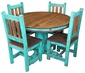 Round Turquoise Painted Wood Dining Table Set with 4 Chairs