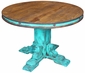 Round Turquoise Painted Wood Dining Table Set with 4 Chairs