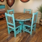Round Turquoise Painted Wood Dining Table Set with 4 Chairs