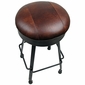 Round Wrought Iron Bar Stool - Leather Seat