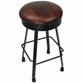 Round Wrought Iron Bar Stool - Leather Seat