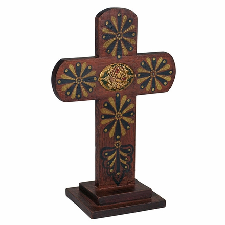 Rounded Painted Wood Cross with Base