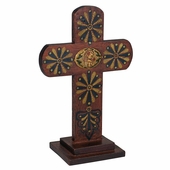 Rounded Painted Wood Cross with Base
