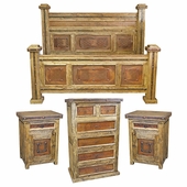 Rustic 4-Piece King Bedroom Set with Iron Clavos and Accents