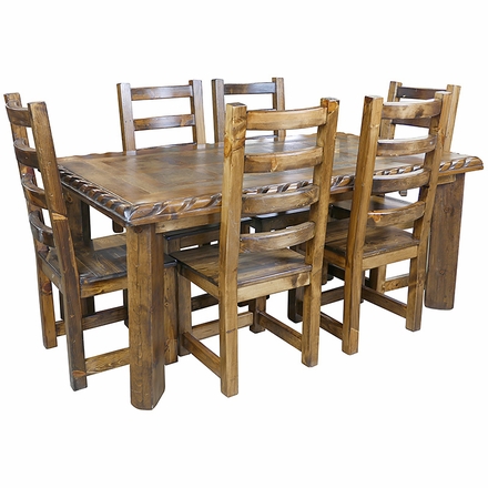 Rustic Alder Dining Set with Scalloped Top Edge - 7 Piece Set