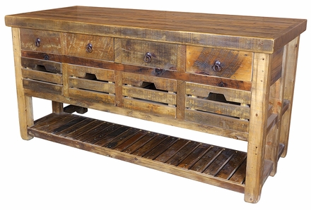 Rustic Bar/Kitchen Island with Drawers & Crate Storage