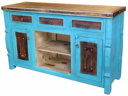 Rustic Black Buffet with Wrought Iron Scroll Doors and 6 Drawers