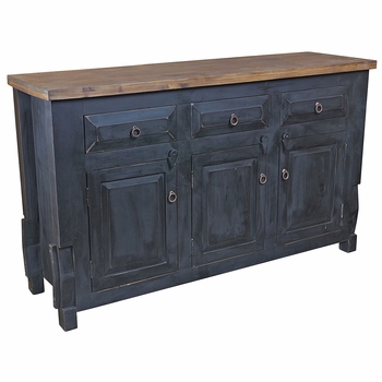Rustic Black Painted Wood Buffet - 3 Doors & 3 Drawers