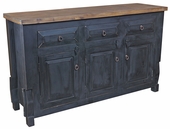Rustic Black Painted Wood Buffet - 3 Doors & 3 Drawers