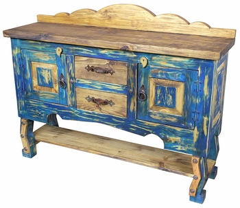 Rustic Blue Ox Yoke Console Table  Handcrafted Mexican Buffet