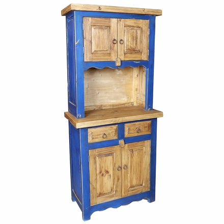 Rustic Blue Painted Wood Trastero Hutch