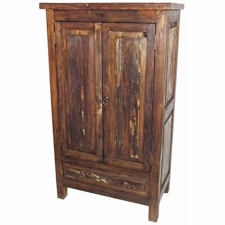 Rustic Distressed Wood Armoire - 2 Doors and 1 Drawer