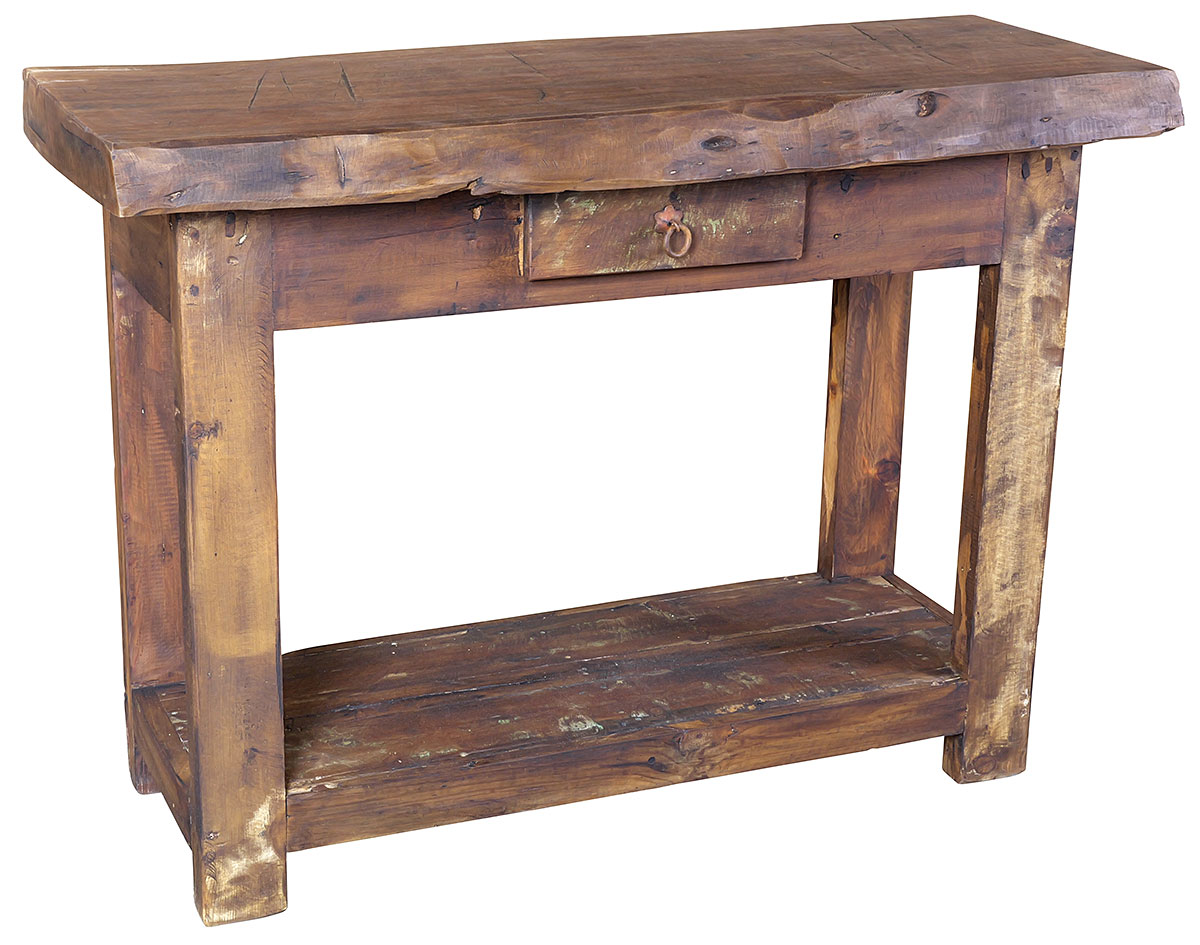 Rustic Distressed Wood Sofa Table with Drawer