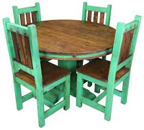 Rustic Green 48" Round Dining Table Set with 4 Chairs