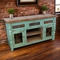 Rustic Green Painted Wood Ox Yoke TV Console with Iron Accents