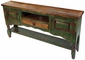 Rustic Green Painted Wood Turned Leg Buffet Table with 2 Doors, 1 Drawer and Shelf