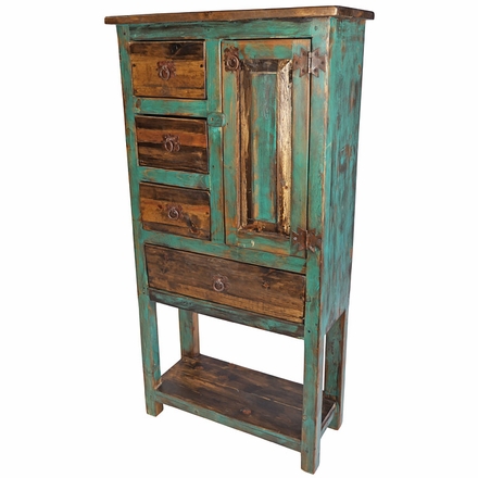Rustic Green Patina Multi-Use Storage Hutch with Lower Shelf