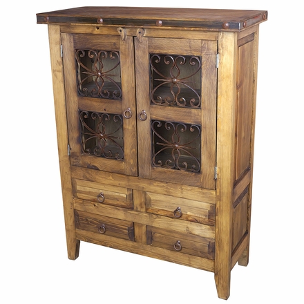 Rustic Hutch with Iron Scrollwork Doors