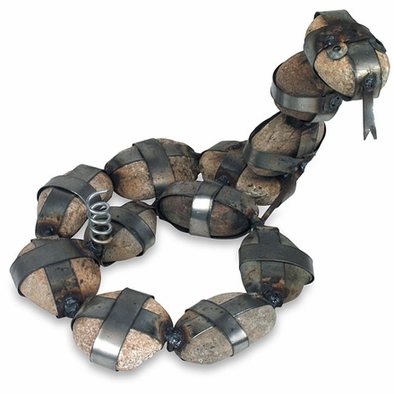 Rustic Iron and Stone Rattlesnake Sculpture
