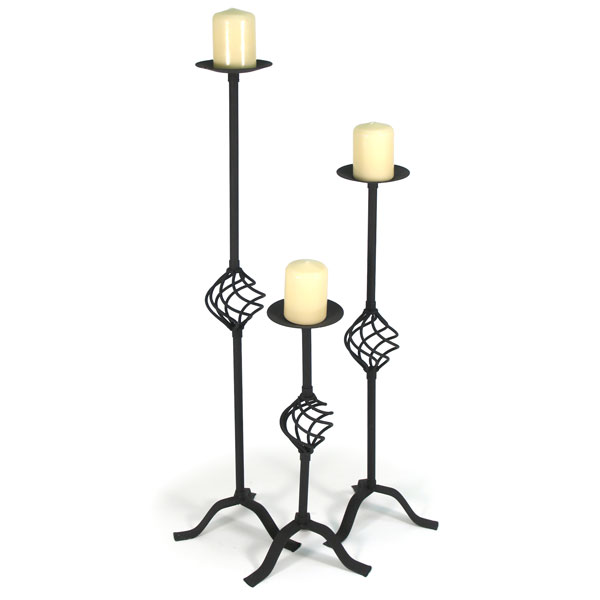 Rustic Iron Spiral Floor Candlesticks Set of 3