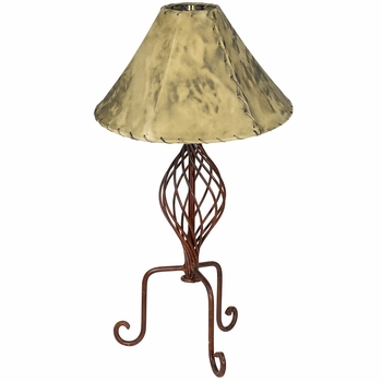 Rustic Iron Spiral Twist Table Lamp With Pigskin Shade