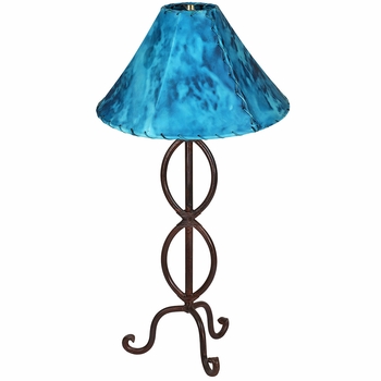 Rustic Iron Teardrop Table Lamp With Pigskin or Rawhide Shade