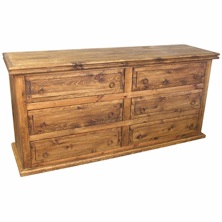 Rustic Long Pine Dresser - 6 Drawers