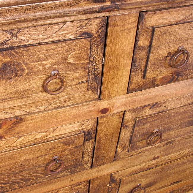 Mexican Rustic Long Pine Dresser 6 Drawers