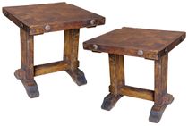 Rustic Mesquite Butcher Block Top End Tables - Set of 2